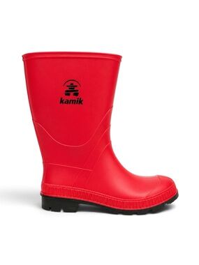 Kamik Waterproof Rubber Rain Boots Bright Red Black Lug Sole Kids Size 5
